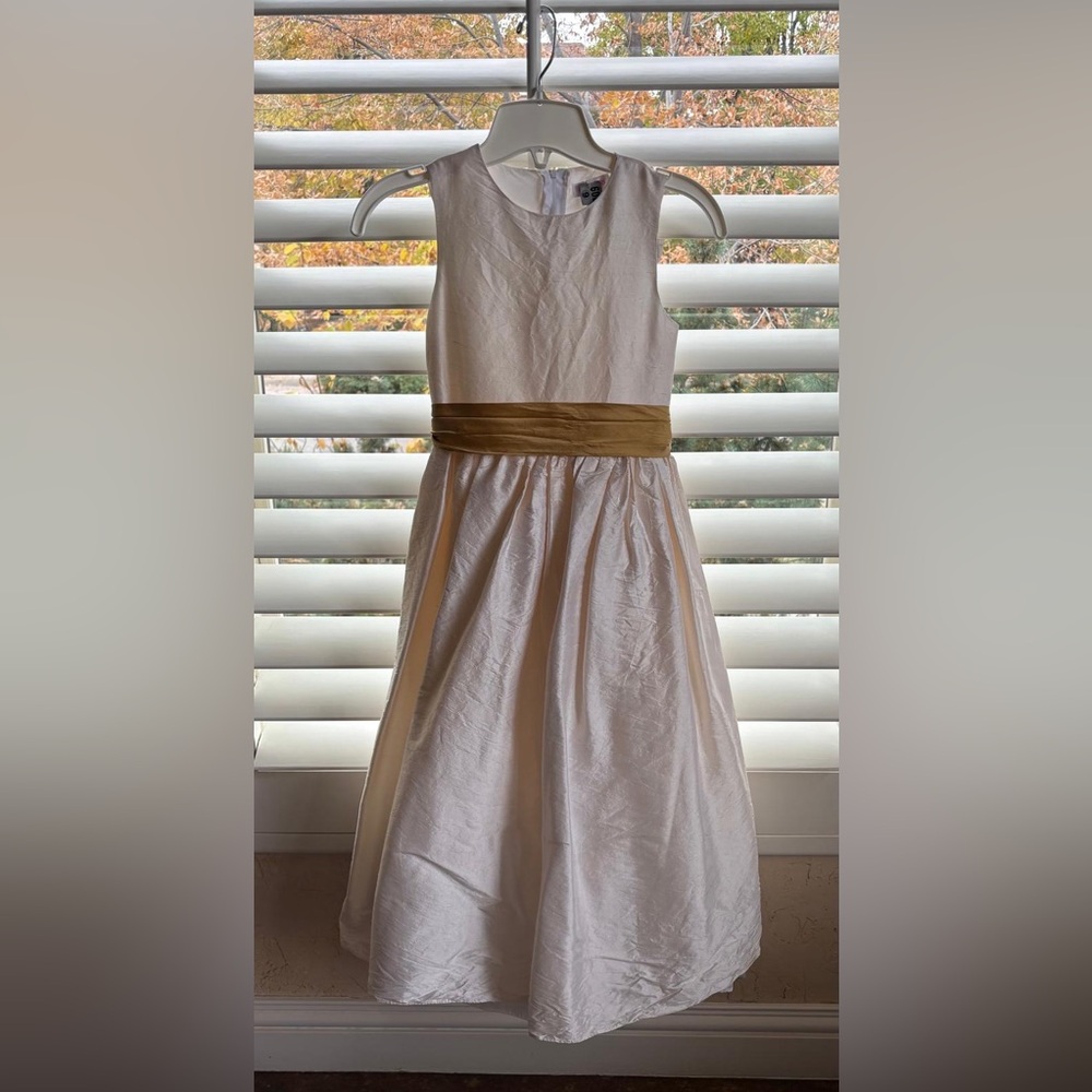 Rosebud Flower Girl Dress with Gold Sash